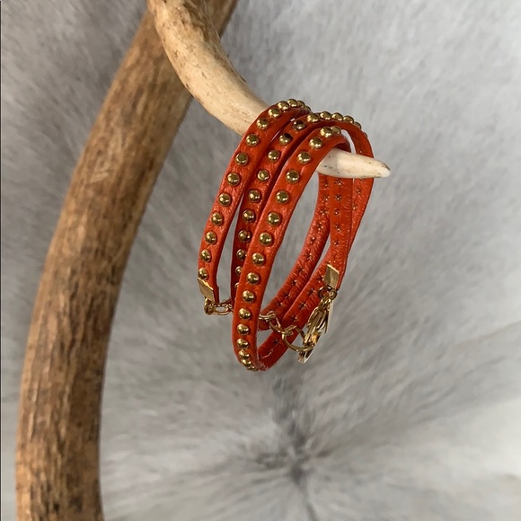 Alexandra Beth Jewelry - Alexandra Beth Orange Leather Stud Wrap Bracelet